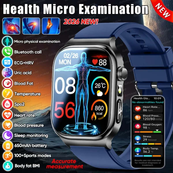 2025 nuevo AI diagnóstico de salud humana ECG + HRV reloj inteligente presión arterial ácido úrico lípido en sangre Bluetooth llamada Smartwatch hombres mujeres