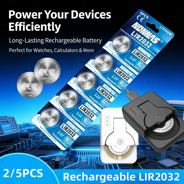 Batería recargable LIR2032 de 3,6 V, batería de iones de litio CR2032 de repuesto, baterías de moneda de iones de litio con cargador, 2-5 uds.