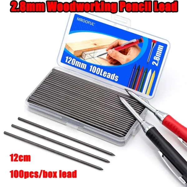 Nueva recambio de plomo para lápiz mecánico de carpintería largo de 120mm, 100 unids/caja de plomo reemplazable de 2,8mm, accesorios para herramientas de marcado de arquitectos