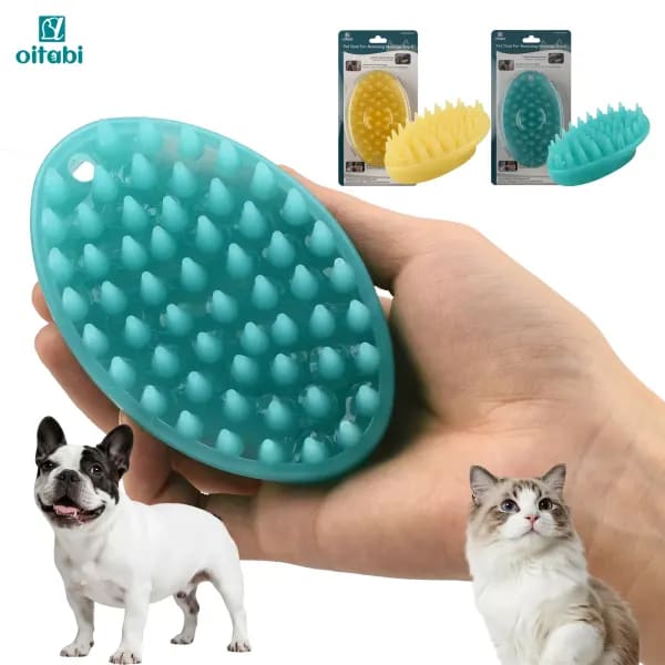 Oitabi-cepillo de goma suave para mascotas, para pelo corto, aseo para perros y gatos, baño, masaje, deshedding, cepillo multifunción para mascotas húmedo o seco