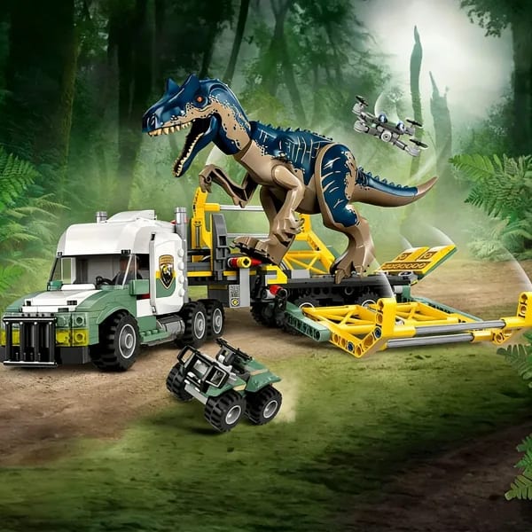 Bloques de Construcción Compatibles con MOC, Serie de Dinosaurios 76966, Misiones de Dinosaurios: Camión de Transporte de Allosaurio, Juguetes para Niños, Parque Mundial