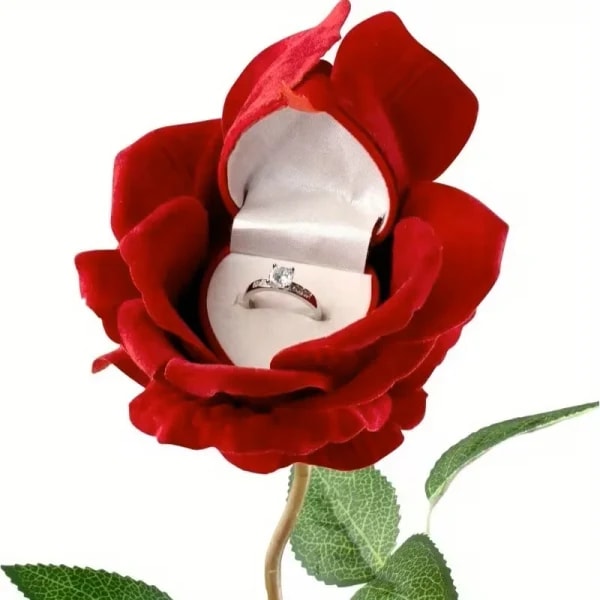 Caja de anillo con forma de rosa de gamuza, regalo del Día de San Valentín, recuerdo de aniversario de compromiso, joyero de decoración de boda, 1 ud.