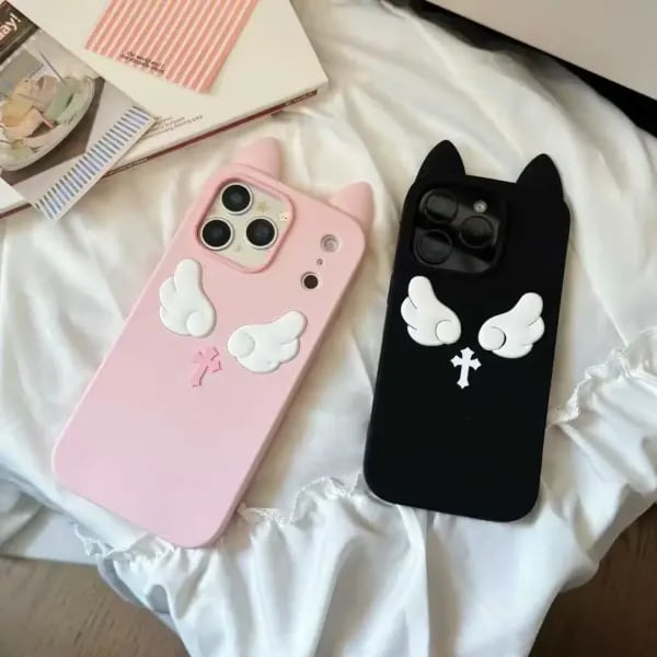 Funda suave de silicona con orejas de gato y Ángel para IPhone 17 16 15 14 13 Pro Max 17Pro 16Pro IPhone17, funda trasera para mujer