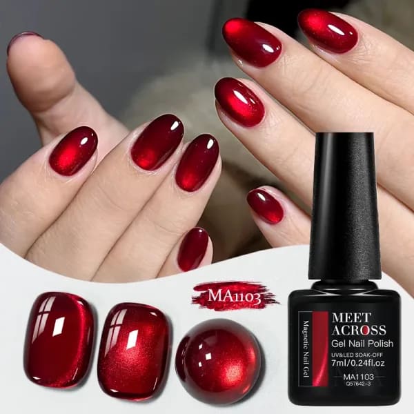 Esmalte de Uñas Magnético Rojo Granate de 7ml, Efecto Joya, Semipermanente, Removible, Gel UV LED, para Manicura, Suministros para Uñas DIY