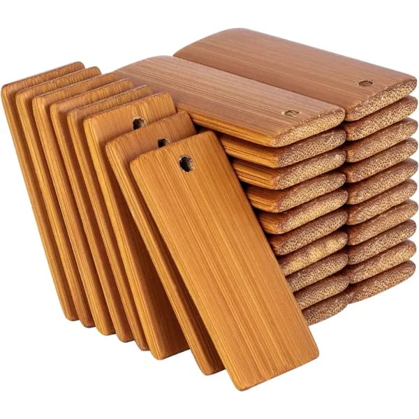 50 Piezas de Etiquetas de Madera Natural de Bambú de 45x20 mm para Llaveros, Etiquetas en Blanco para Grabar, Etiquetas sin Terminar para Llaveros