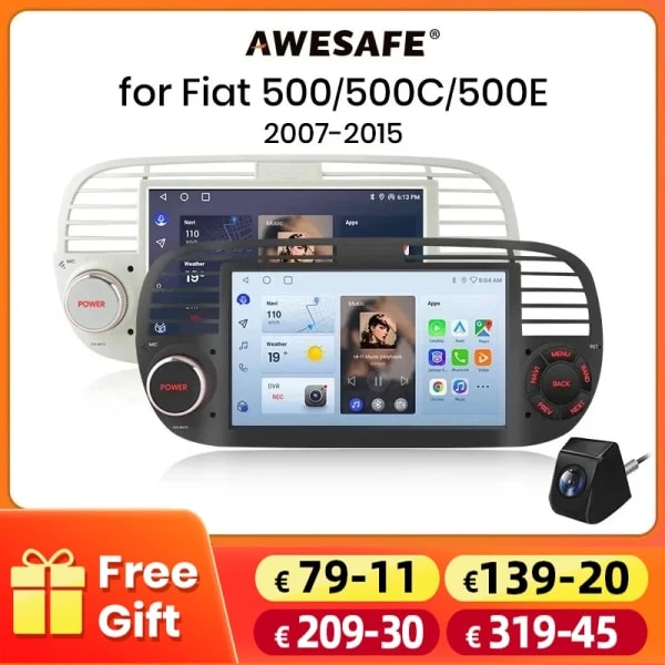 Radio para Auto AWESAFE con CarPlay Inalámbrico para FIAT 500 500C Abarth 2007-2015 con Sistema Inteligente de Navegación GPS Android Auto, RDS, DSP y FM