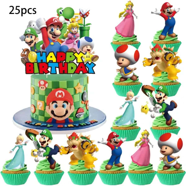 Decoración para Pastel de Mario, Decoración para Cupcakes, Decoración de Cumpleaños de Mario, Artículos para Fiestas Temáticas de Mario, Decoración para Pasteles de Mario