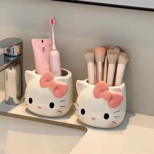 Sanrio Hello Kitty organizador de escritorio de oficina creativo Kt Cat lindo soporte de bolígrafo multifuncional Y2K caja de almacenamiento de cosméticos regalos