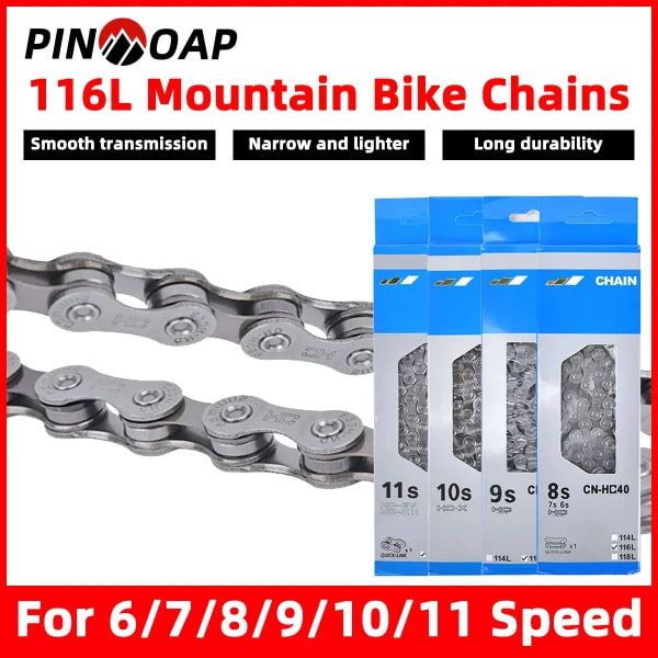 PINMOAP 6/7/8/9/10/11 velocidades bicicleta de montaña bicicleta de carretera cadena de velocidad Variable Material de acero cromo-molibdeno 116L cadena de bicicleta