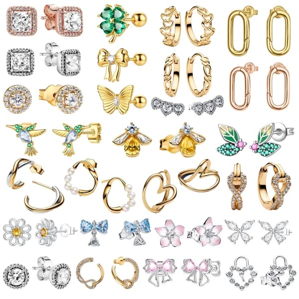 Pendientes de Plata de Ley 925 con Diseño Simple, Brillantes, Cuadrados, en Forma de Corazón, con Borlas de Flores y Mariposas, Ideales para Regalos de Cumpleaños para Mujeres