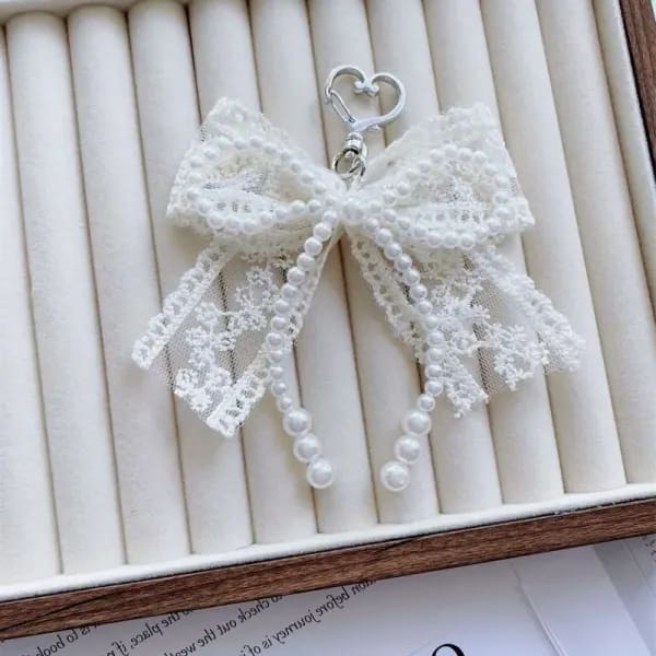 Nuevo Llavero Coreano con Lazo de Perlas Dulces y Colgante de Corazón, Estilo Y2K, para Bolsos de Niñas, Accesorios