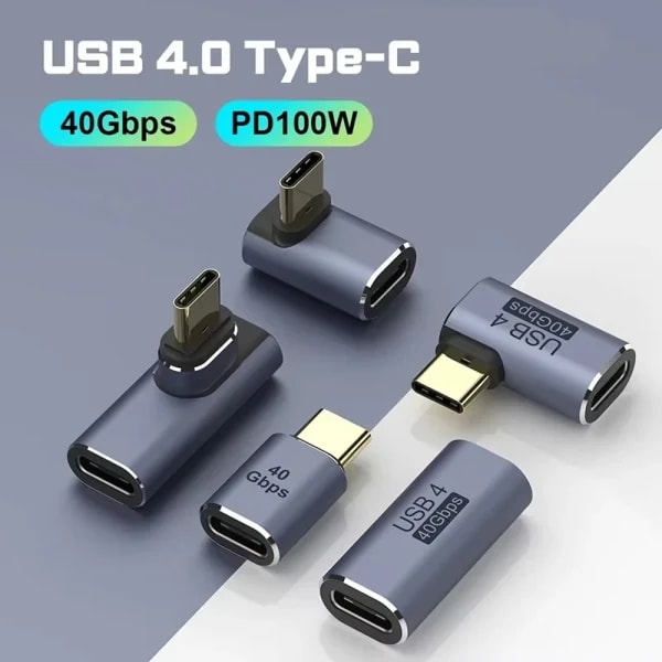 Adaptadores USB C estilo L ángulo recto 40Gbps tipo C adaptador USB C macho a hembra convertidor 240W cargador rápido para tableta Macbook