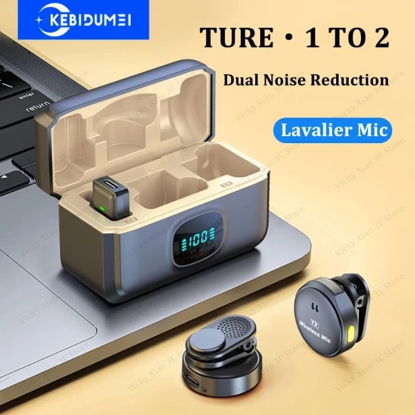 Micrófono Lavalier inalámbrico, micrófono inalámbrico de 2,4G, micrófono de succión magnética, micrófono de reducción de ruido dual para grabación de vídeo