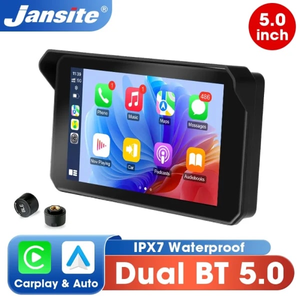 Jansite-pantalla Carplay Dual con Bluetooth para motocicleta, pantalla GPS de navegación IP67, soporte impermeable para casco, intercomunicador, accesorios para motocicleta