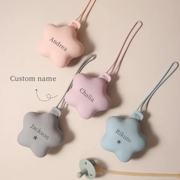Bolsa de almacenamiento para chupete de bebé, multicolor, personalizada, de silicona de calidad alimentaria, con forma de estrella, bonita, 1 ud.