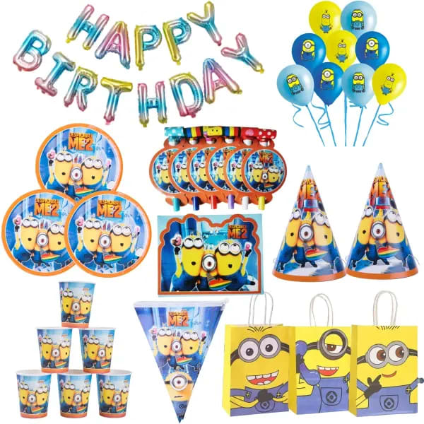 Globo de fiesta de cumpleaños con tema de Minions, globo de látex, vajilla desechable de dibujos animados para fiesta, mochila de fondo, bolsa de regalo, bolsa de papel