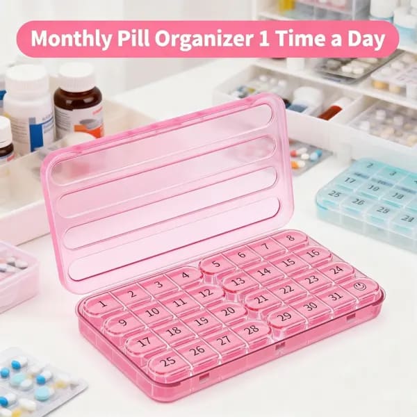 Organizador de Pastillas Mensual 1 Vez al Día, Pastillero Mensual Grande, 1x Diario para Viajes, Nunca se Reaúna, Contenedor de Medicamentos Diario de 31 Días