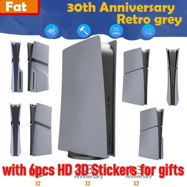 Placas de cubierta Grey Pro Disc Edition con piel de logotipo y pegatina del 30 aniversario para la nueva placa frontal de paneles de carcasa de consola PS5 Pro