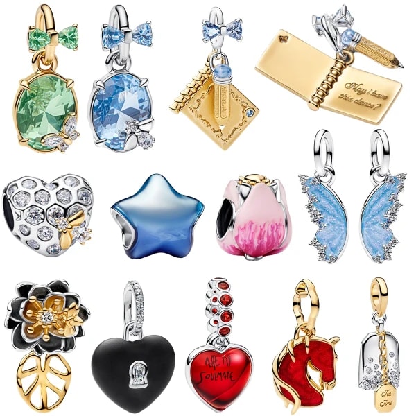 Nuevos dijes de plata de ley 925, corazón colorido, abeja, flor, cerradura de llave, cuentas de mariposa, pulseras, collares, regalo de joyería DIY para mujer