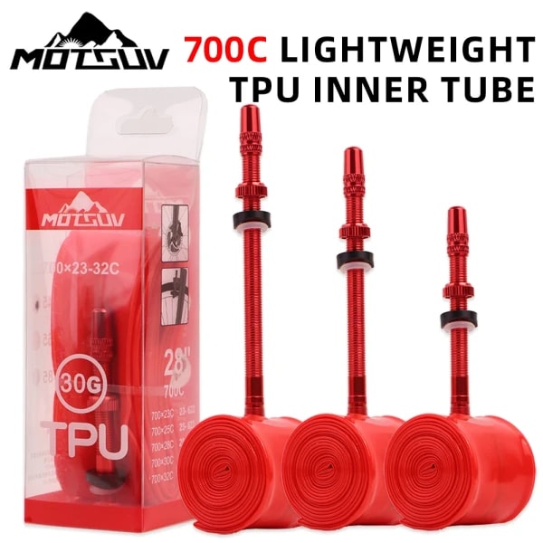Cámara de aire MOTSUV para bicicleta de carretera, TPU, 700×23-32C, aleación de aluminio, válvula Presta de 45/65/85 mm, ultraligera, color rojo