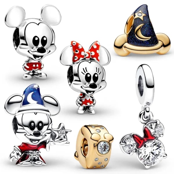 Abalorios de Mickey y Minnie de Disney, Abalorios de Mickey Mouse para Pulseras Originales, Collares, Joyería DIY para Mujer, Regalos