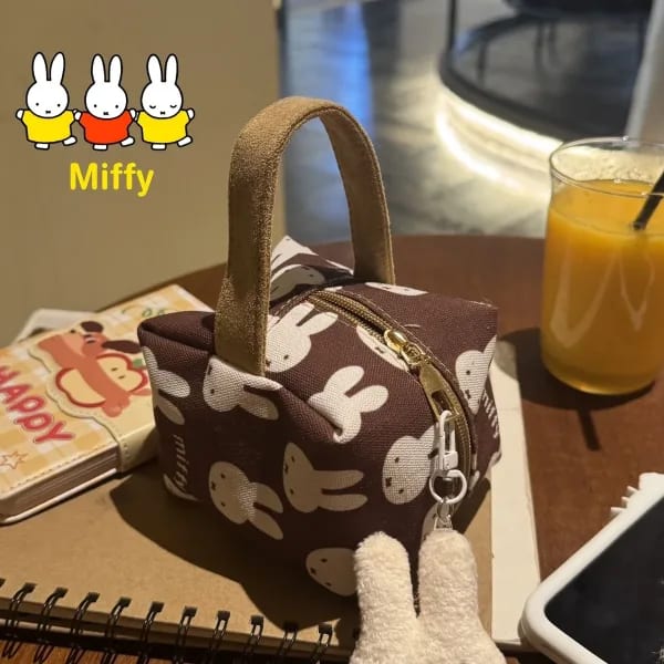 Bolsa de Maquillaje Kawaii Miffy Rabbit, Bolsa de Almacenamiento de Maquillaje de Lona con Estampado de Conejo Miffy, Compacta para Retoques