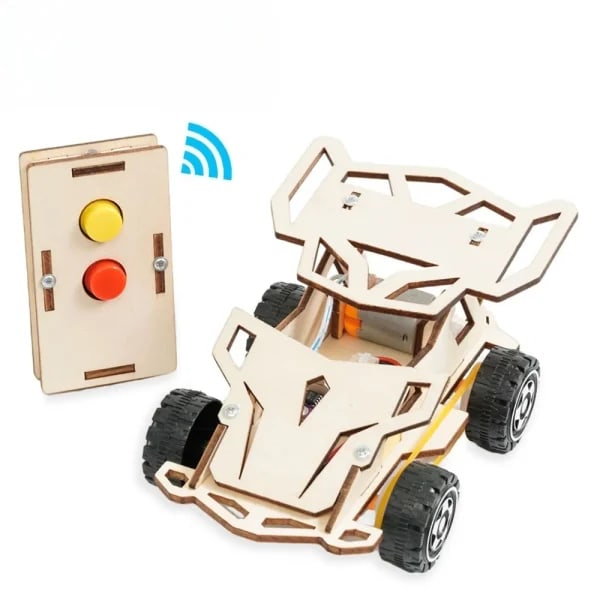 Coche de Control remoto de madera DIY, tracción en las cuatro ruedas, carreras, ensamblaje, Kits de experimentos científicos, juguete educativo STEM para niños