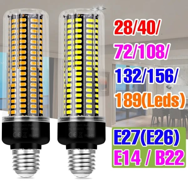 Bombilla LED E27/E26 de maíz, lámpara de techo E14, bombillas de araña B22, CA 85-265V, sin parpadeo, balcón, hogar, sala de estar, blanco frío/cálido