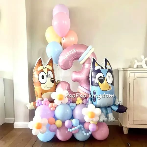 Set de Globos de Papel de Aluminio con Temática de Bluey Bingo, Globos de Látex, Decoración para Fiestas de Cumpleaños Infantiles, Globos con Números, Juguetes