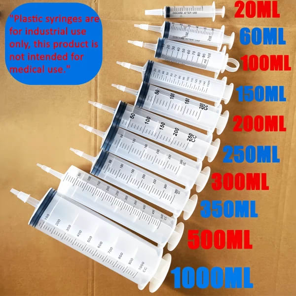 Jeringas de especificaciones múltiples empaquetadas de forma independiente, 1000ML, 500ML, 350ML, 300ML, 250ML, 200ML, 150ML, 100ML, 60ML, 20ML, suitab