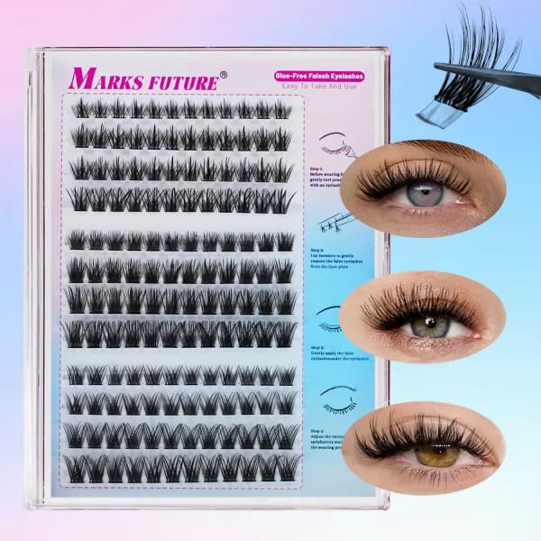 144 piezas de pestañas autoadhesivas C Curl con pinzas: estilo grueso de ojo de gato natural, longitudes mixtas de 10-16 mm, pestañas postizas reutilizables fáciles de usar para principiantes