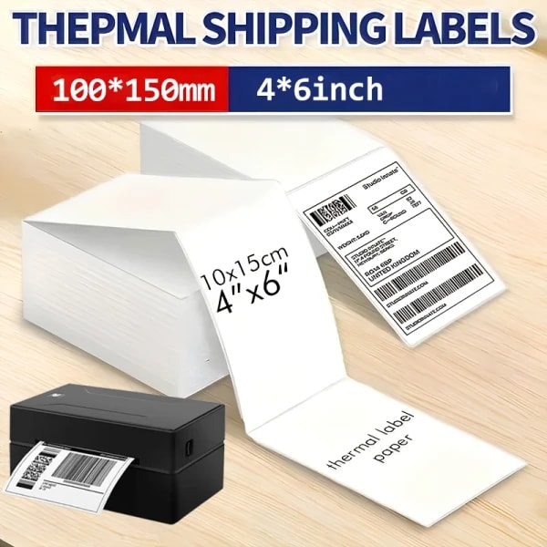 Papel Térmico para Impresora de 4x6 Pulgadas, Etiquetas Blancas Adhesivas de 100x150 mm para Etiquetas de Envío DHL UPS Express, Logotipo, Código de Barras para P50/D100/D200