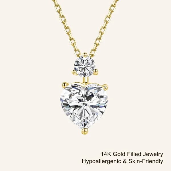 Collar romántico de corazón relleno de oro de 14 quilates, colgante de moissanita de 2 quilates, cadena ajustable delicada para cumpleaños, regalo de joyería para mujer