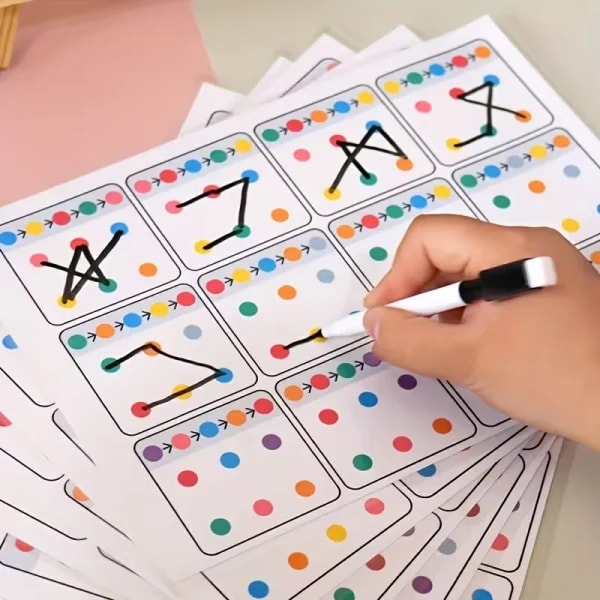 Tarjetas de enlace de entrenamiento con bolígrafo borrable reutilizable tamaño A4 de 12 páginas, ejercicio de atención de enfoque de seguimiento Visual para que los niños para mejorar la memoria