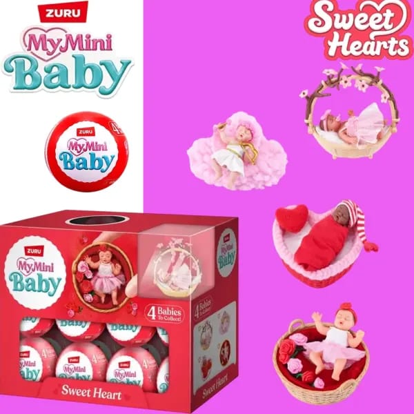 ZURU My Mini Baby Sweet Hearts, Cápsula Misteriosa Sorpresa, Muñeca Bebé con Accesorios, Coleccionable, Regalo para el Día de San Valentín