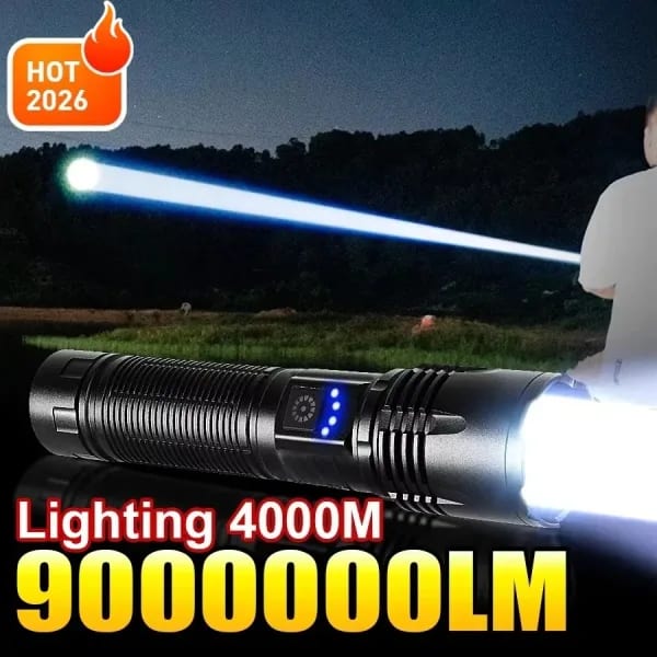 Linterna LED de Alta Potencia 2026, 9000000LM, Luz Fuerte, Táctica, Recargable, Portátil, para Exteriores, Emergencias, Camping