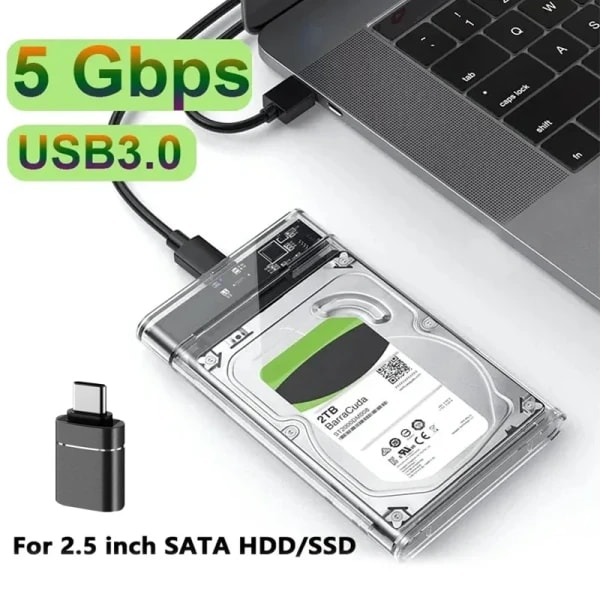 Caja de disco duro USB 3,0, caja de disco duro SATA SSD de 2,5 pulgadas con velocidad de transferencia de 5Gbps, carcasa externa móvil, Cable de cajas de disco duro