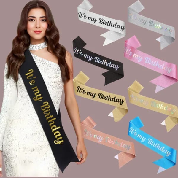 Banda de Cumpleaños para Mujer o Niña, Cinta de Doble Tela con la Leyenda 'This Is My Birthday', Decoración para Fiesta de Cumpleaños