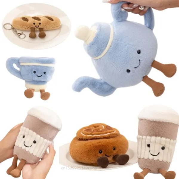 Diversión de dibujos animados Venta caliente galleta muñeco de peluche Pentant pastel Baguette canela tetera taza de café juguete de peluche decoración del hogar regalo para niños