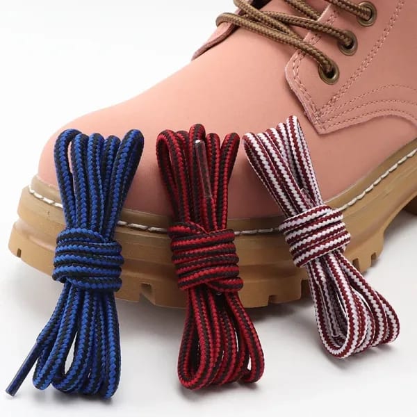 1 par de cordones redondos de algodón para zapatos, cordones a rayas de doble Color, botas y zapatillas para exteriores, cordones de 18 colores 70CM 90CM 120CM 150CM