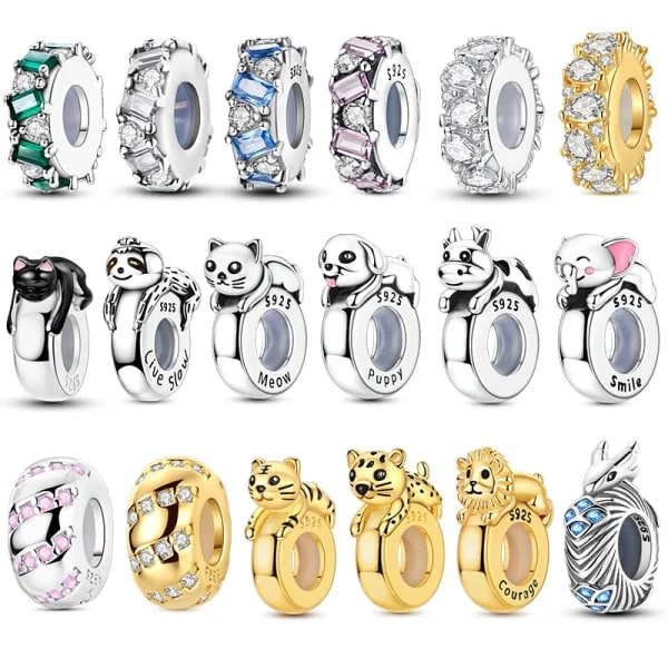 Tapón espaciador de silicona de Plata de Ley 925, cuentas de gato, elefante, joyería compatible con pulsera Original 925 para mujer, regalo DIY para fiesta