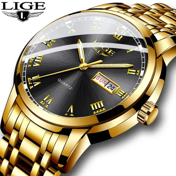 LIGE-reloj analógico de acero inoxidable para hombre, accesorio de pulsera de cuarzo resistente al agua con calendario semanal, complemento Masculino de marca de lujo perfecto para negocios