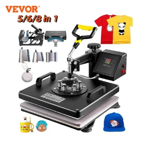 VEVOR 5 6 8 en 1 Prensa de Calor Multifuncional Máquina de Transferencia de Calor para Camisetas Tazas Platos Sombreros