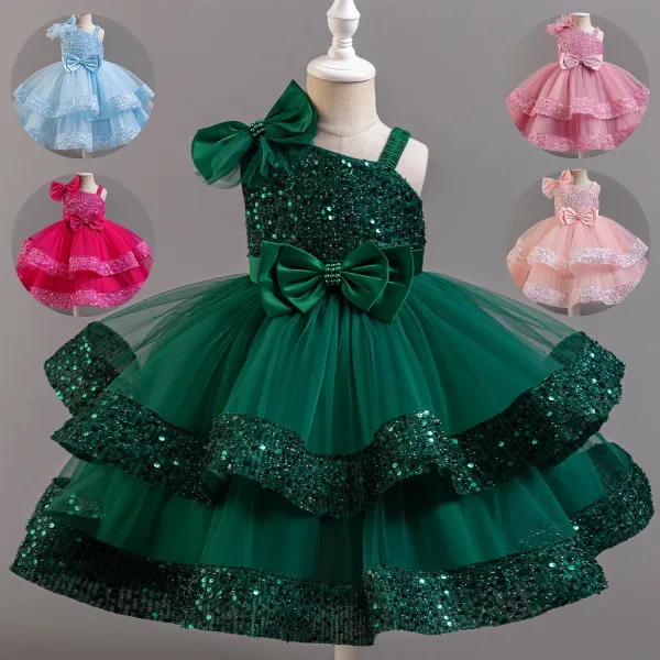Flor princesa lentejuelas bebé boda fiesta de Navidad vestido corto sin mangas fiesta de cumpleaños boda flor niña dulce vestido lindo