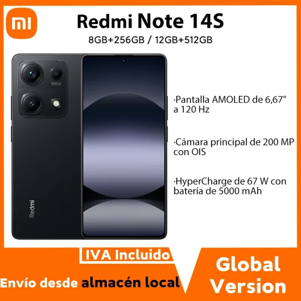 Versión Global Xiaomi Redmi Note 14S MediaTek Helio G99 Ultra 200MP Al Sistema de Cámara 6.67» AMOLED 120Hz Pantalla 5000mAh