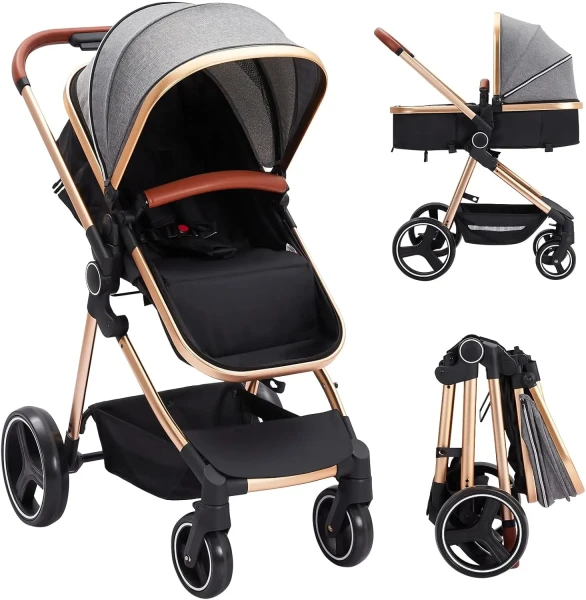 Cochecito plegable 2 en 1 para bebé, carrito de combinación Convertible con sistema de viaje, arnés de seguridad de 5 puntos, para recién nacido