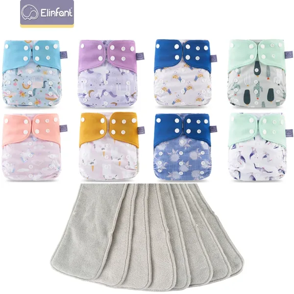 Elinfant, nuevos pañales pcoket impermeables a juego para bebés, 8 Uds., pañales de tela de malla gris y 8 Uds. De inserciones de microfibra