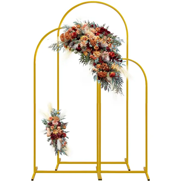 Soporte de fondo para arco de boda, juego de 3 soportes de fondo de arco de Metal dorado para ceremonia de boda, Baby Shower, cumpleaños