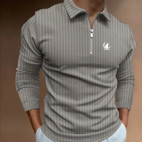 Polo a rayas de manga larga con cremallera para hombre, ropa nueva