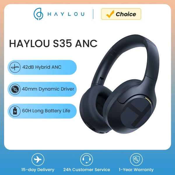 HAYLOU S35 ANC auriculares inalámbricos sobre la oreja 42dB ANC auriculares Bluetooth 5,2 40mm controlador dinámico 60 horas de duración de la batería auriculares